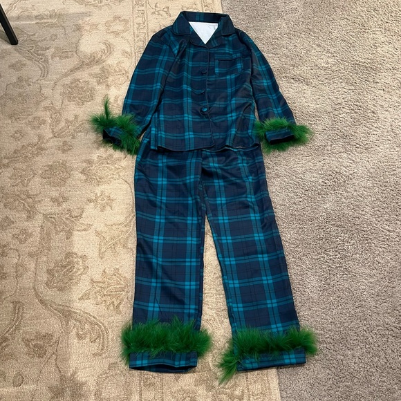 Blue and Green Plaid Feather Long Sleeve Pajama Set Small - Picture 1 of 6